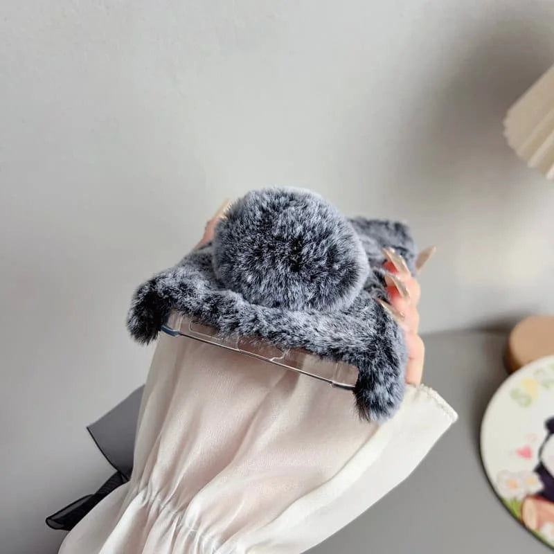 3D Plush Rabbit Case For Samsung Galaxy S25 FE Edge Slim 5G Soft Warm Fur Hair Cover