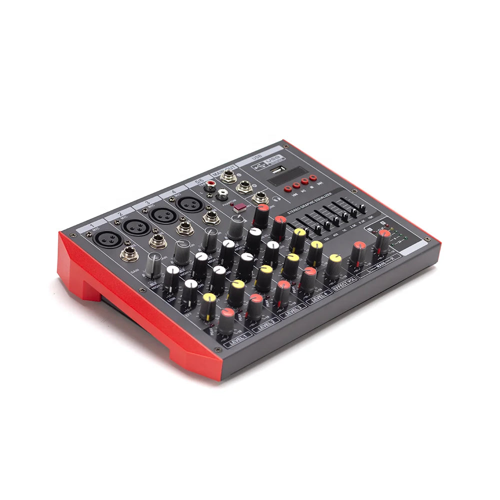 Professional Mixer 6 Channel Bt Digital Mixing Console with Reverb Effect Karaoke USB Live Interface Mixer