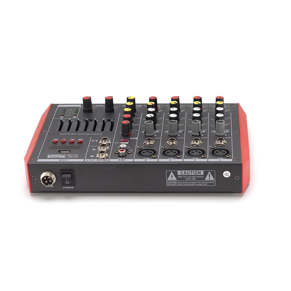 Professional Mixer 6 Channel Bt Digital Mixing Console with Reverb Effect Karaoke USB Live Interface Mixer