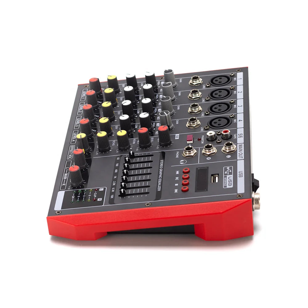 Professional Mixer 6 Channel Bt Digital Mixing Console with Reverb Effect Karaoke USB Live Interface Mixer