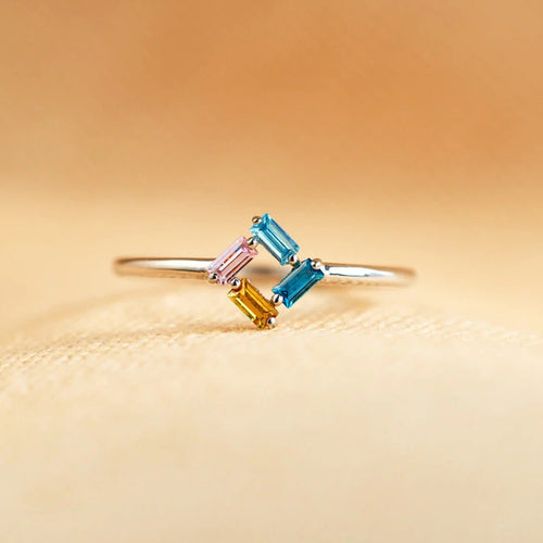 925 Rectangular Birthstone Ring Female Simple Fashion 3-6 Diamond