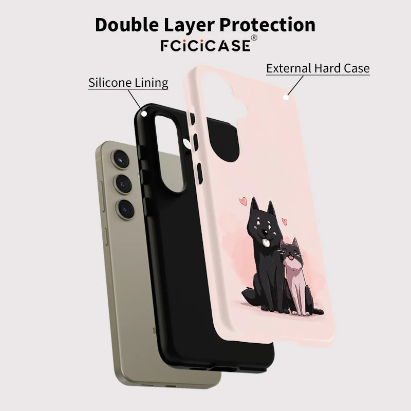 Fcicicase Cute Animals Dog Cat Pattern Phone Case For Samsung Galaxy A16 A56 A26 5G A36 A 36 Acrylic Soft Dual Layer Cover