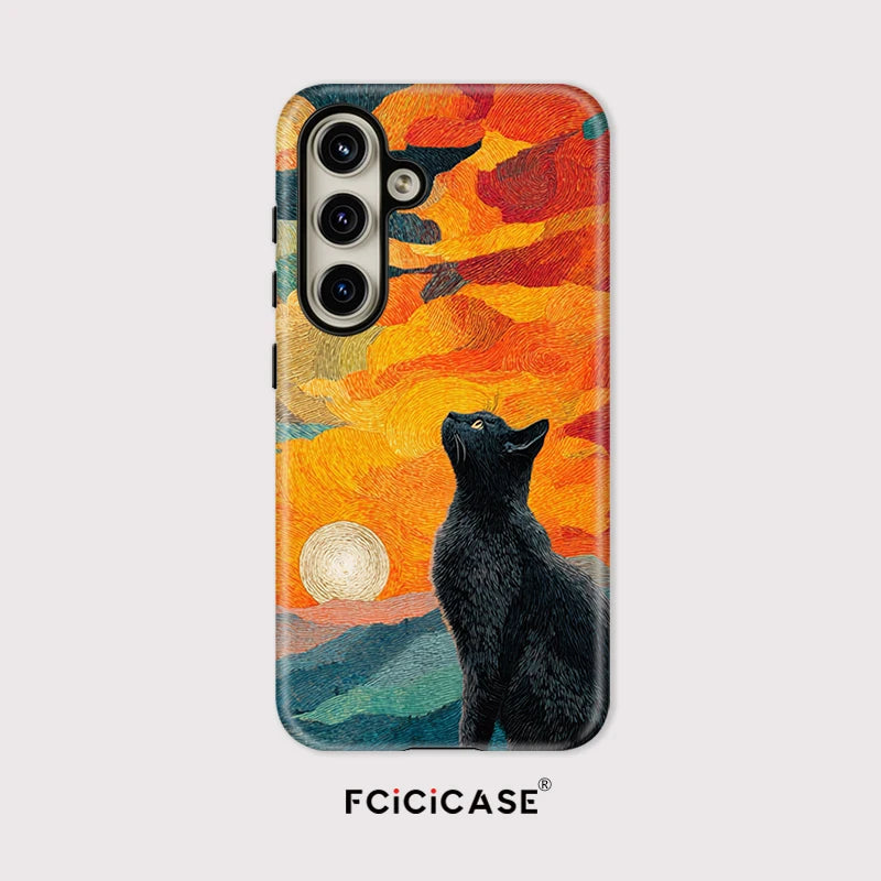 Fcicicase Double-layer Matte Phone Case For Samsung Galaxy A26 A56 A36 A16 5G Cute Black Cat Pattern Shockproof Silicone Cover