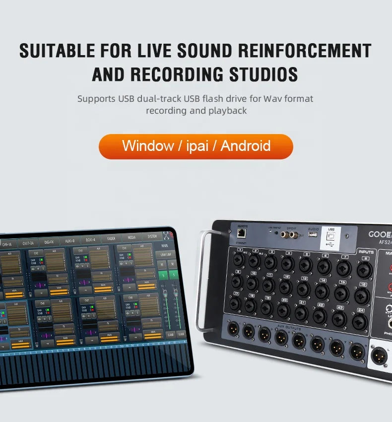 ASF24 Professional 24-Channel Digital Rack Mixer Audio Mixer DSP Mixer with WIFI Recording Console