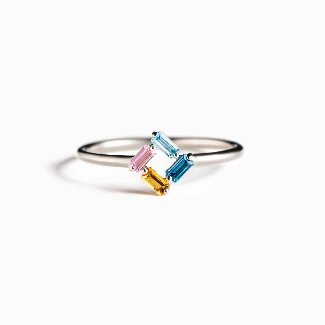 925 Rectangular Birthstone Ring Female Simple Fashion 3-6 Diamond