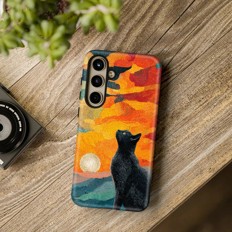 Fcicicase Double-layer Matte Phone Case For Samsung Galaxy A26 A56 A36 A16 5G Cute Black Cat Pattern Shockproof Silicone Cover