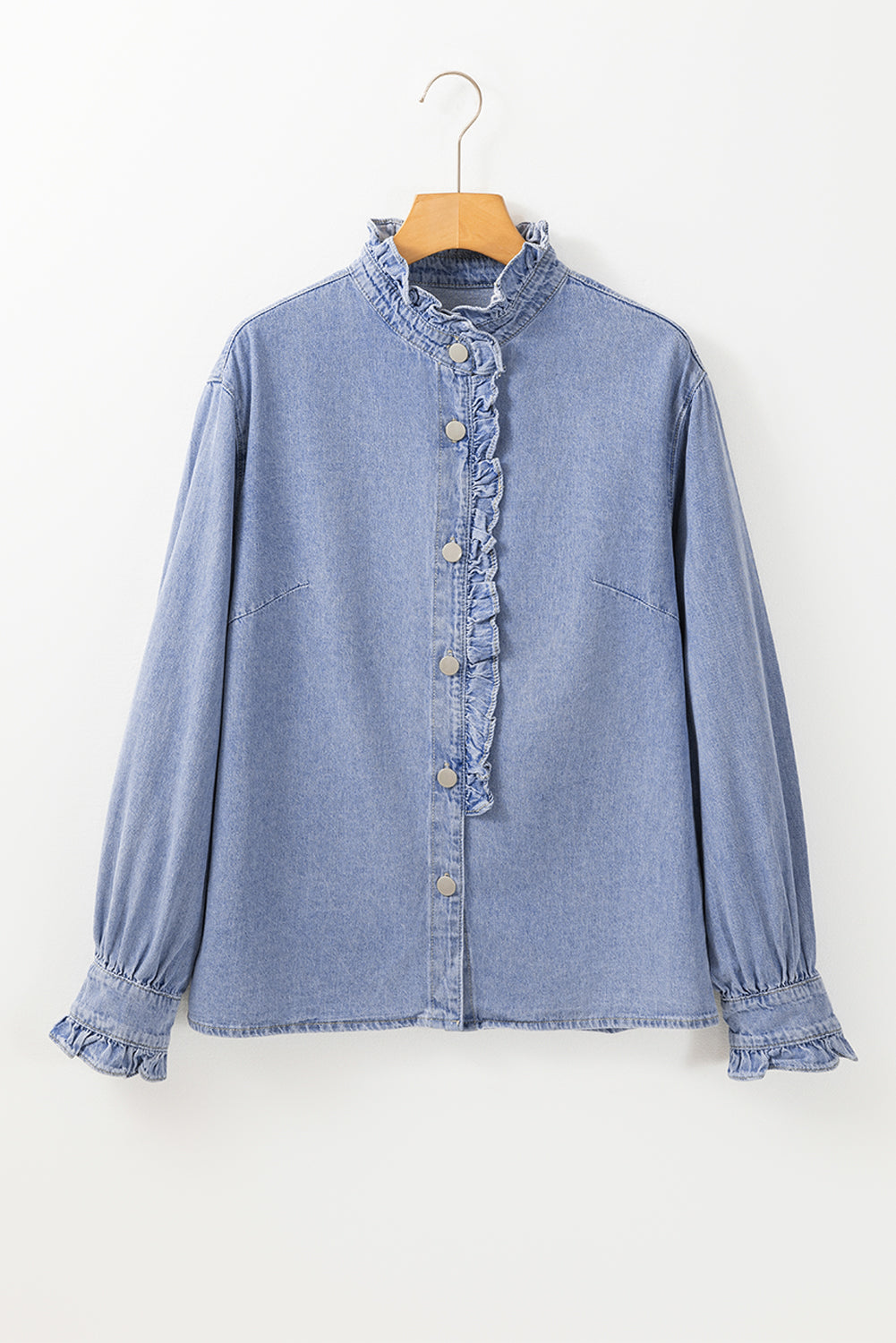 Beau Blue Ruffled Long Sleeve Denim Shirt