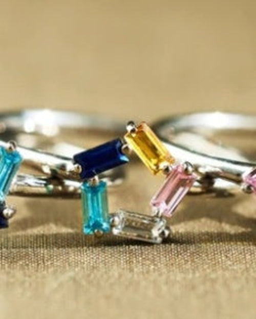 925 Rectangular Birthstone Ring Female Simple Fashion 3-6 Diamond