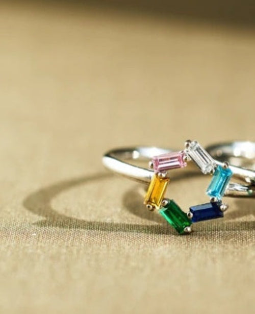 925 Rectangular Birthstone Ring Female Simple Fashion 3-6 Diamond