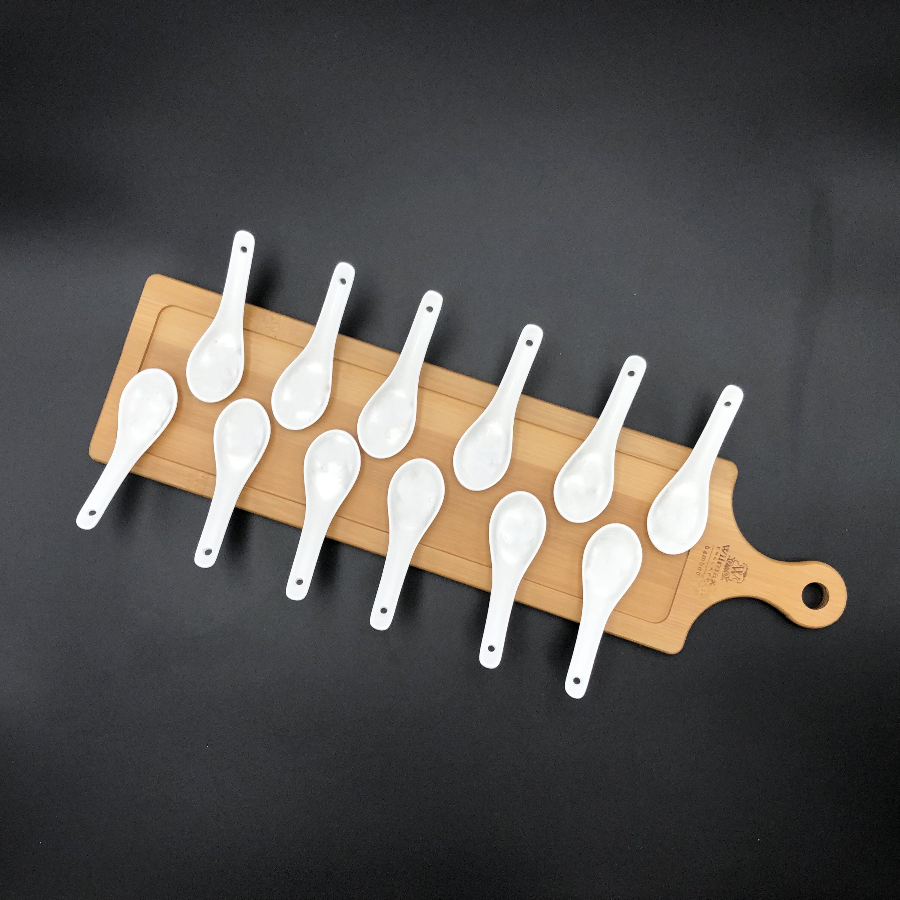 Fine Porcelain And Bamboo Serving Tray Combo Set With 12 Single