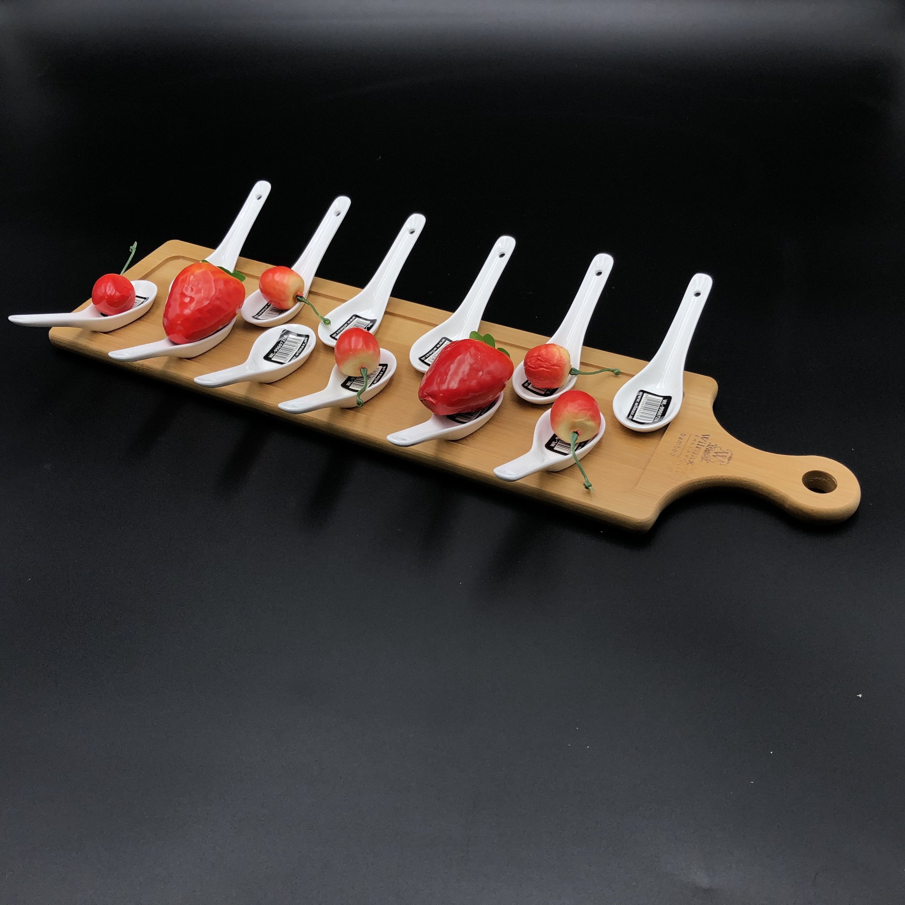 Fine Porcelain And Bamboo Serving Tray Combo Set With 12 Single