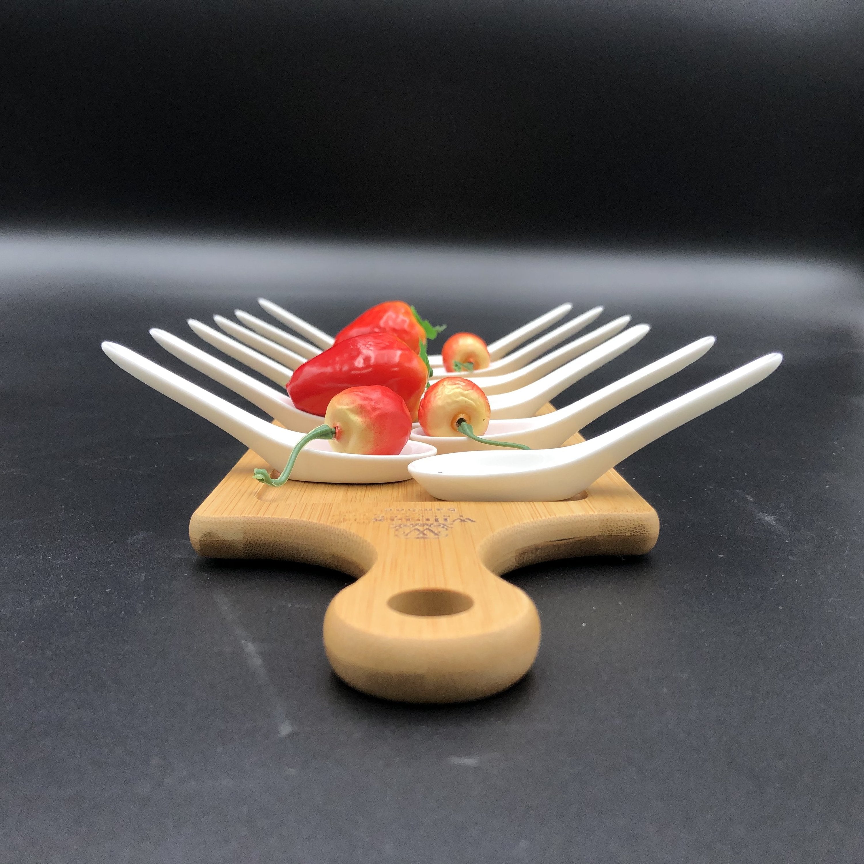 Fine Porcelain And Bamboo Serving Tray Combo Set With 12 Single