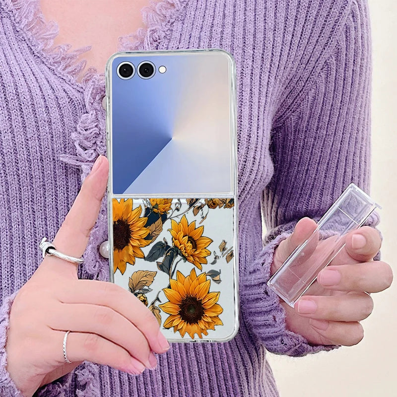 Butterfly Flowers Clear Phone Case For Samsung Galaxy Z Flip 7 FE 6 5 4 3 5G Folding Hard Cover For Samsung Z Flip5 Flip4 Flip3