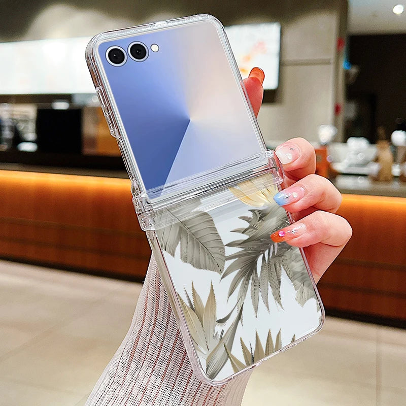 Butterfly Flowers Clear Phone Case For Samsung Galaxy Z Flip 7 FE 6 5 4 3 5G Folding Hard Cover For Samsung Z Flip5 Flip4 Flip3