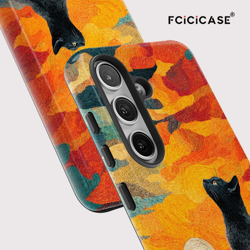 Fcicicase Double-layer Matte Phone Case For Samsung Galaxy A26 A56 A36 A16 5G Cute Black Cat Pattern Shockproof Silicone Cover