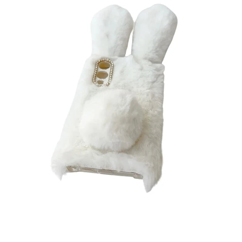 3D Plush Rabbit Case For Samsung Galaxy S25 FE Edge Slim 5G Soft Warm Fur Hair Cover