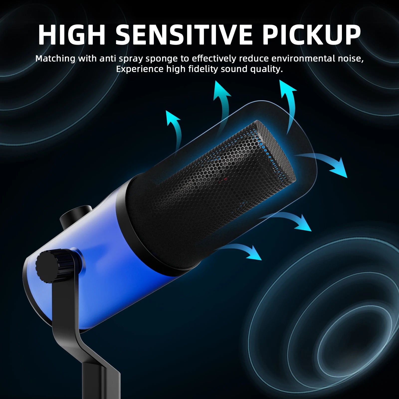 Professional USB XLR Dynamic Microphone with RGB Lights, 3 Recording Modes, Cardioid Condenser Mic for Streaming Podcast Recordi