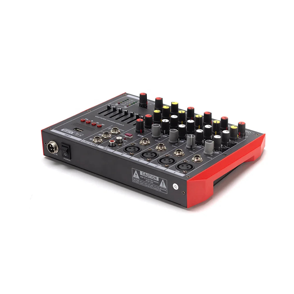 Professional Mixer 6 Channel Bt Digital Mixing Console with Reverb Effect Karaoke USB Live Interface Mixer