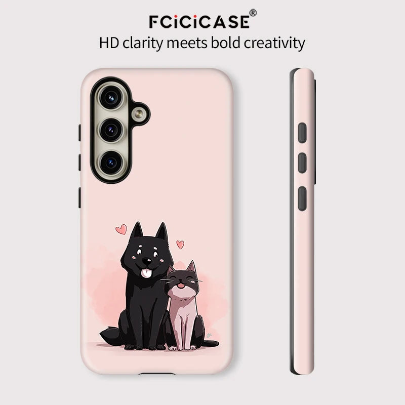 Fcicicase Cute Animals Dog Cat Pattern Phone Case For Samsung Galaxy A16 A56 A26 5G A36 A 36 Acrylic Soft Dual Layer Cover