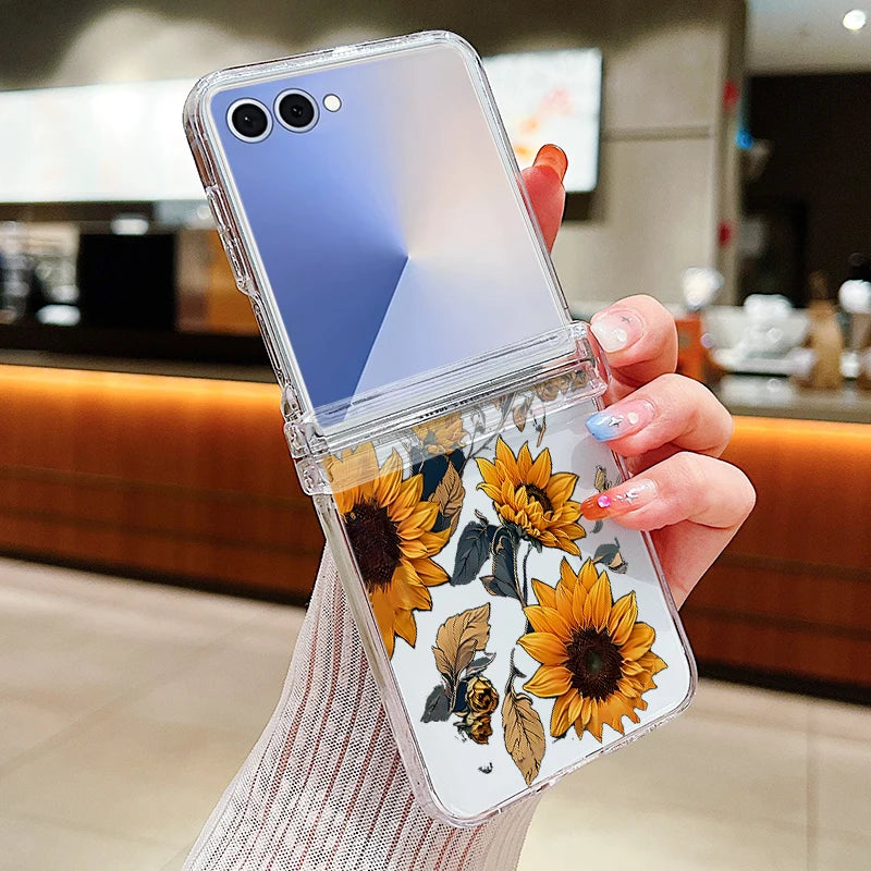 Butterfly Flowers Clear Phone Case For Samsung Galaxy Z Flip 7 FE 6 5 4 3 5G Folding Hard Cover For Samsung Z Flip5 Flip4 Flip3