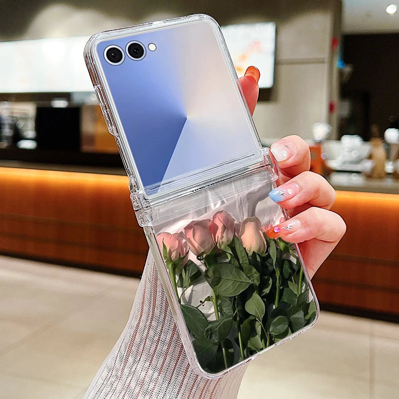 Butterfly Flowers Clear Phone Case For Samsung Galaxy Z Flip 7 FE 6 5 4 3 5G Folding Hard Cover For Samsung Z Flip5 Flip4 Flip3