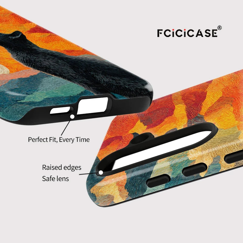 Fcicicase Double-layer Matte Phone Case For Samsung Galaxy A26 A56 A36 A16 5G Cute Black Cat Pattern Shockproof Silicone Cover