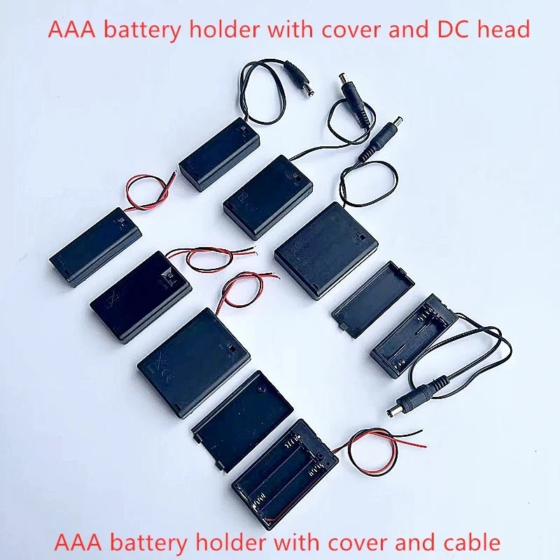 2PCS AAA Battery Box with Cover And Cable 2/3/4X AAA Battery Holder With Cover And Spring With DC Head 5.5-2.1MM 2/3/4X
