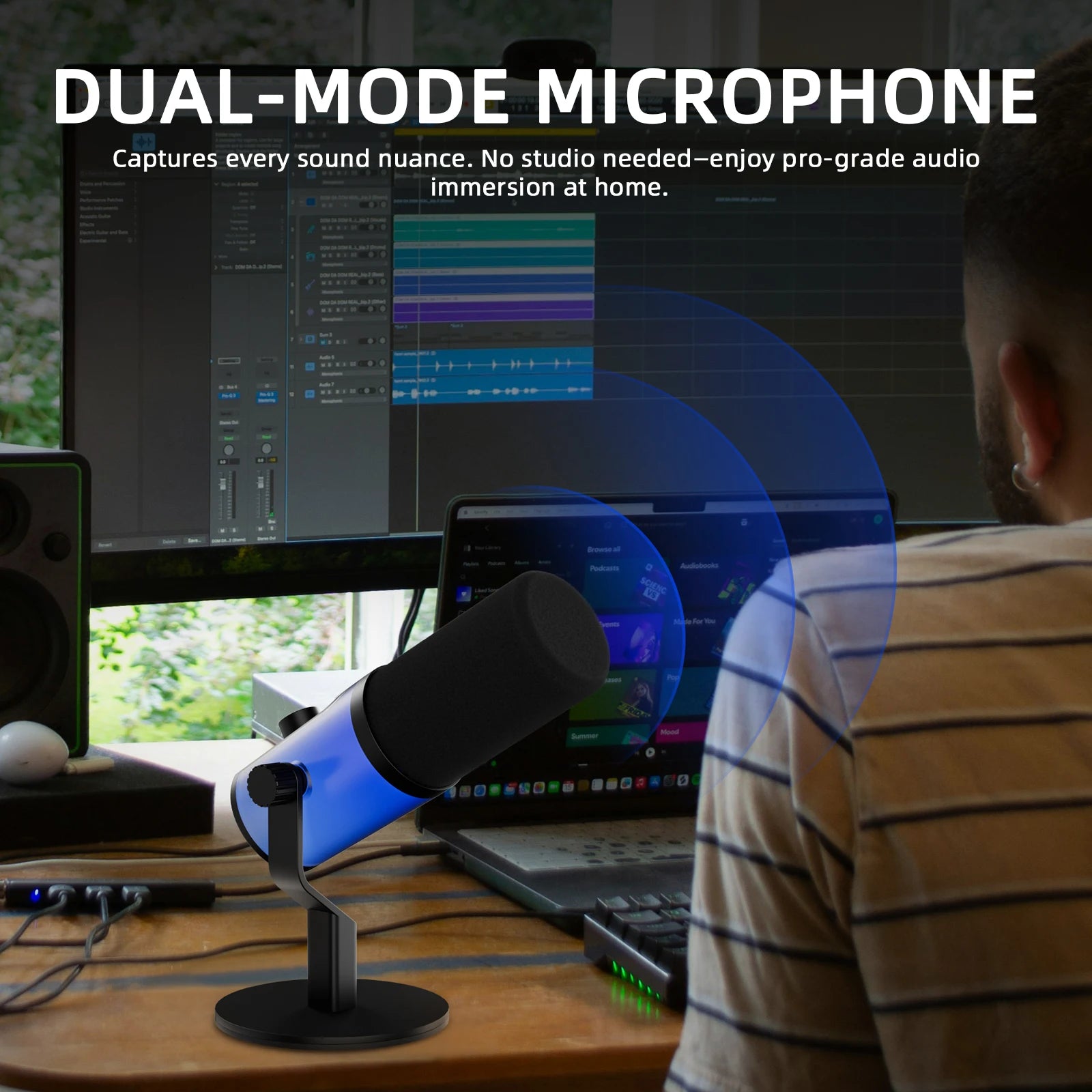 Professional USB XLR Dynamic Microphone with RGB Lights, 3 Recording Modes, Cardioid Condenser Mic for Streaming Podcast Recordi