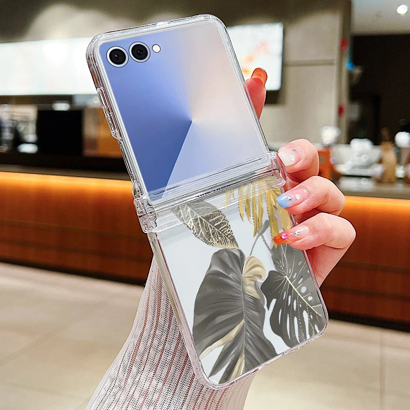 Butterfly Flowers Clear Phone Case For Samsung Galaxy Z Flip 7 FE 6 5 4 3 5G Folding Hard Cover For Samsung Z Flip5 Flip4 Flip3